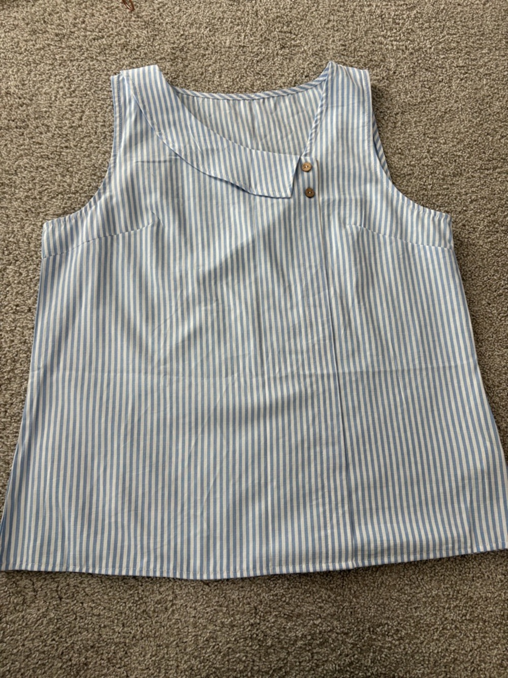 Adorable SHEIN Blue and White Striped Sleeveless Asymmetric Button Top❣️ - Picture 7 of 11